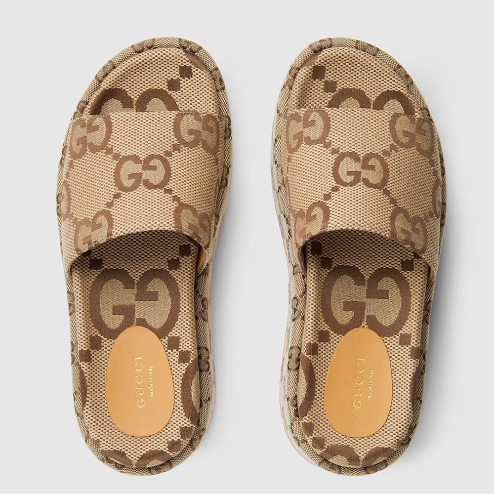 Gucci Tan GG Logo Slippers